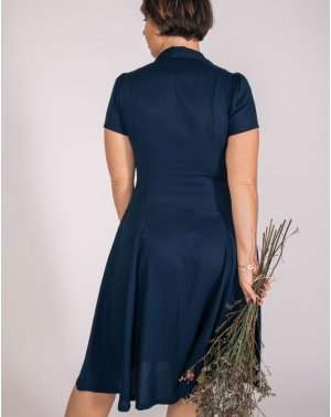 ROBE CHEMISE ZERNA - 100% EcoVero bleu marine, manches courtes de dos