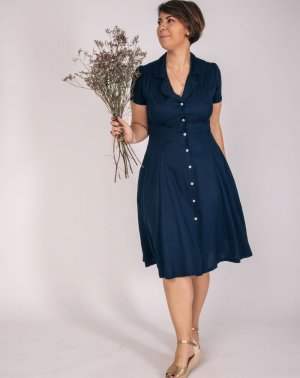 ROBE CHEMISE ZERNA - 100% EcoVero bleu marine, manches courtes