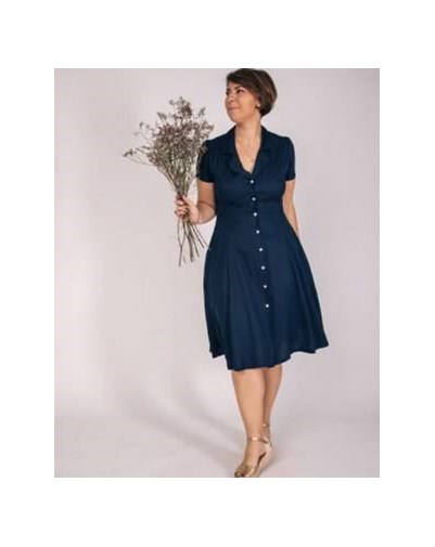 ROBE CHEMISE ZERNA - 100% EcoVero bleu marine, manches courtes