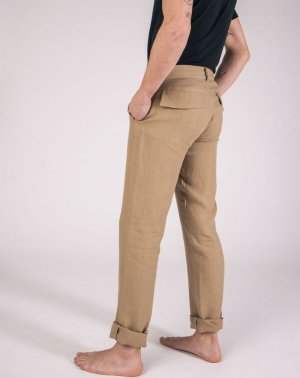 Pantalon Zhineau Droit Homme en 100% Lin Beige de dos