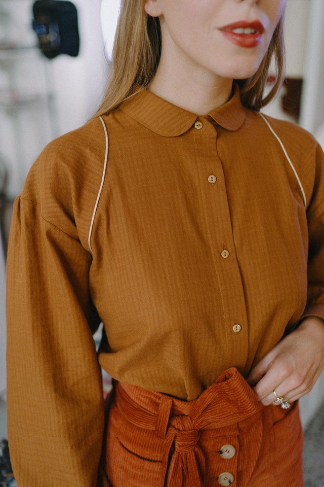Blouse ample à col claudine - ocre 5