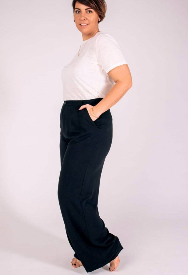 Pantalon Zhéa Femme 100% LIN NOIR taille mi-haute