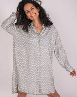 ROBE CHEMISE ZAZUM OVERSIZE FEMME - Print vague Made in France