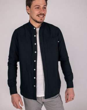 Chemise Col Officier Zeus Homme en 100% Lin Made in France Noir 3