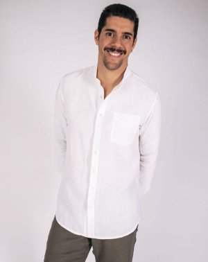 Chemise Col Officier Zeus Homme en 100% Lin BLANC Made in France 2