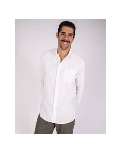 Chemise Col Officier Zeus Homme en 100% Lin BLANC Made in France