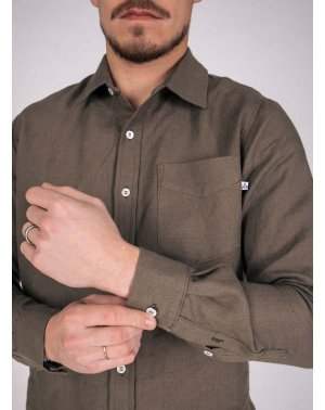 Chemise ZENITH HOMME - 100% Lin Kaki - Col français 2
