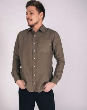 Chemise ZENITH HOMME - 100% Lin Kaki - Col français 3