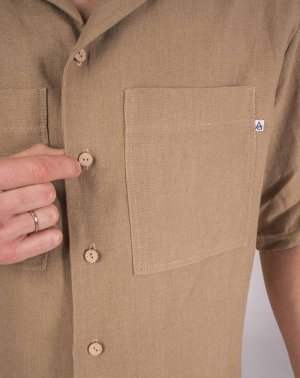 CHEMISIER ZAGNUM - 100% Lin Beige Col urbain - Made in France