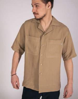 CHEMISIER ZAGNUM - 100% Lin Beige Col urbain - Made in France