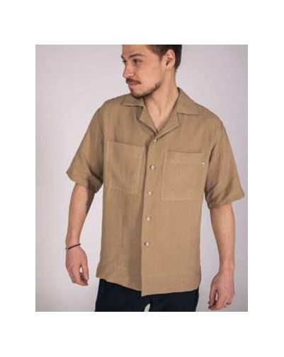 CHEMISIER ZAGNUM - 100% Lin Beige Col urbain - Made in France