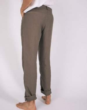 Pantalon Zanzibar Droit Homme en 100% Lin Kaki de dos