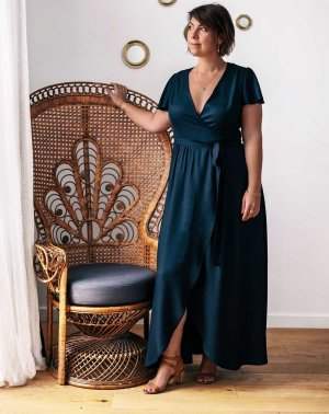 Zermonie Robe de Fête Manches Papillons en EcoVero Bleu Marine Made in France