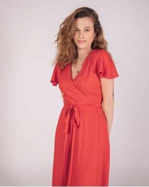 Zermonie Robe de Fête Manches Papillons en EcoVero Rouge Made in France 4