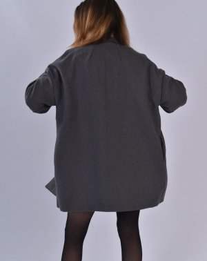 MANTEAU ZANETA FEMME UPCYCLÉ EN LAINE GRIS MADE IN FRANCE de dos