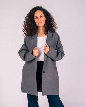 MANTEAU ZANETA FEMME UPCYCLÉ EN LAINE GRIS MADE IN FRANCE