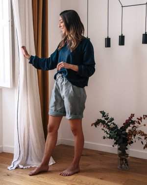 SHORT FEMME ZILMA - 100% Lin Gris Made in France