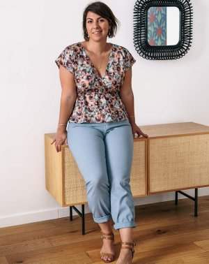 TOP ZAMILIA ÉLASTIQUÉ - 100% EcoVero imprimé fleuris rose & bleu