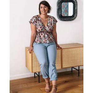 TOP ZAMILIA ÉLASTIQUÉ - 100% EcoVero imprimé fleuris rose & bleu