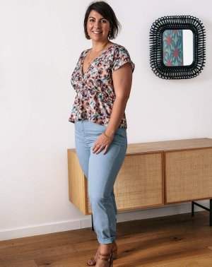 TOP ZAMILIA ÉLASTIQUÉ - 100% EcoVero imprimé fleuris rose & bleu