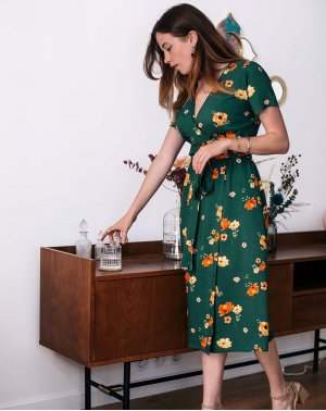 ROBE DE FÊTES ZOVY FEMME - 100% EcoVero VERT - Manches courtes