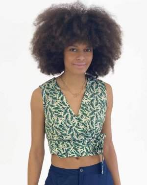 CROP TOP ZALANA - 100% EcoVero imprimé feuilles - sans manches