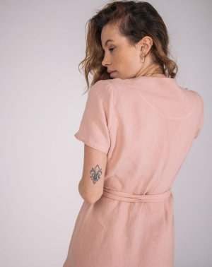 ROBE POUR FÊTES ZARGOT 100% LIN ROSE MANCHES COURTES