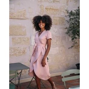 ROBE POUR FÊTES ZARGOT 100% LIN ROSE MANCHES COURTES