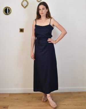 ROBE POUR MARIAGE LONGUE DOS NU ZINO 100% ECOVERO MARINE