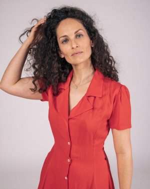 ROBE CHEMISE ZERNA - 100% EcoVero rouge, manches courtes