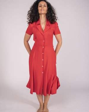 ROBE CHEMISE ZERNA - 100% EcoVero rouge, manches courtes