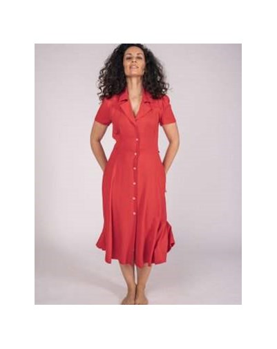 ROBE CHEMISE ZERNA - 100% EcoVero rouge, manches courtes