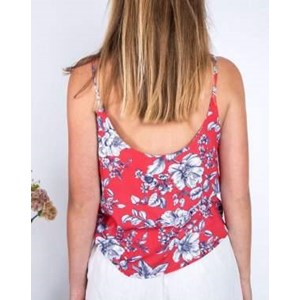 DEBARDEUR ZUVY ROUGE IMPRIMÉ FLORAL 100% VISCOSE