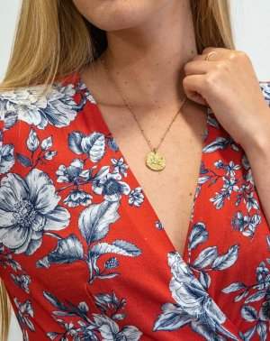 ZISKA ROBE PORTEFEUILLE MANCHES COURTES ROUGE IMPRIMÉ FLORAL 100% ECOVERO