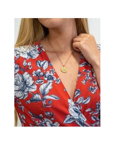 ZISKA ROBE PORTEFEUILLE MANCHES COURTES ROUGE IMPRIMÉ FLORAL 100% ECOVERO