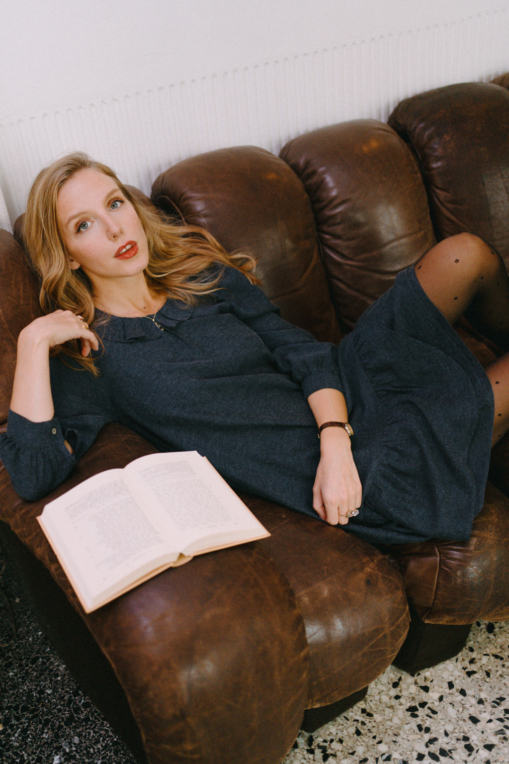 robe trapèze à manche longues en laine mélangée grise 2