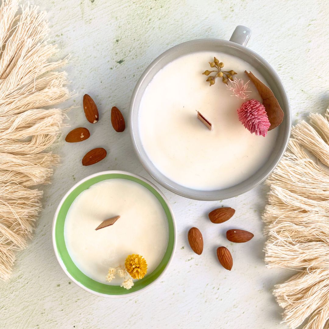 Bougie fleurie parfumée à l’amande en cire végétale 2