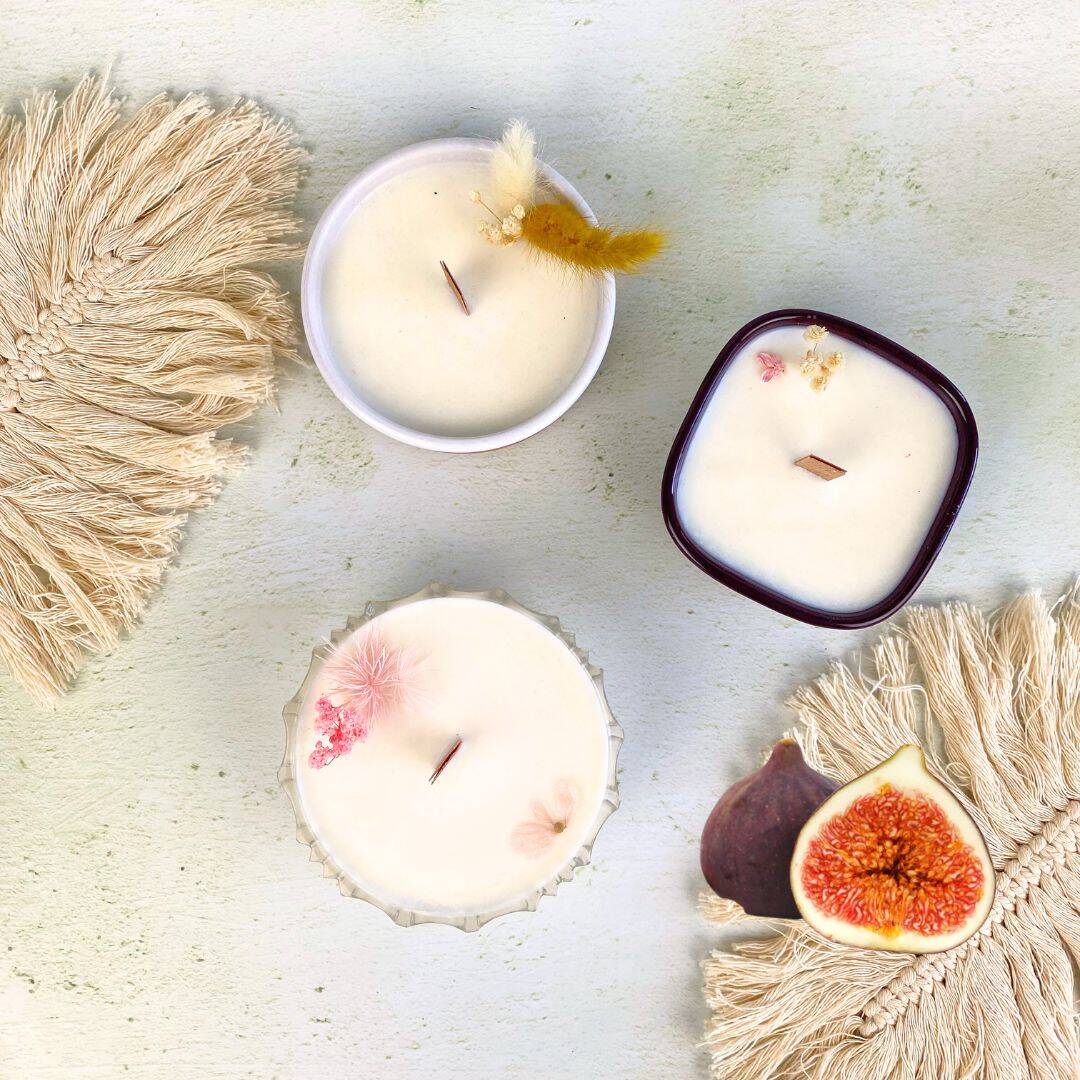 Bougie fleurie parfumée à la figue en cire végétale 2