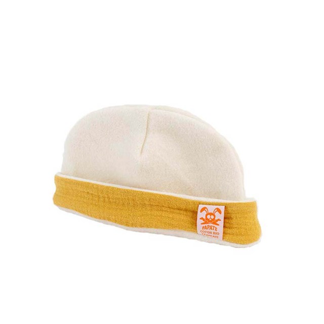 Bonnet de Naissance en Coton Bio Blanc et Honey 2