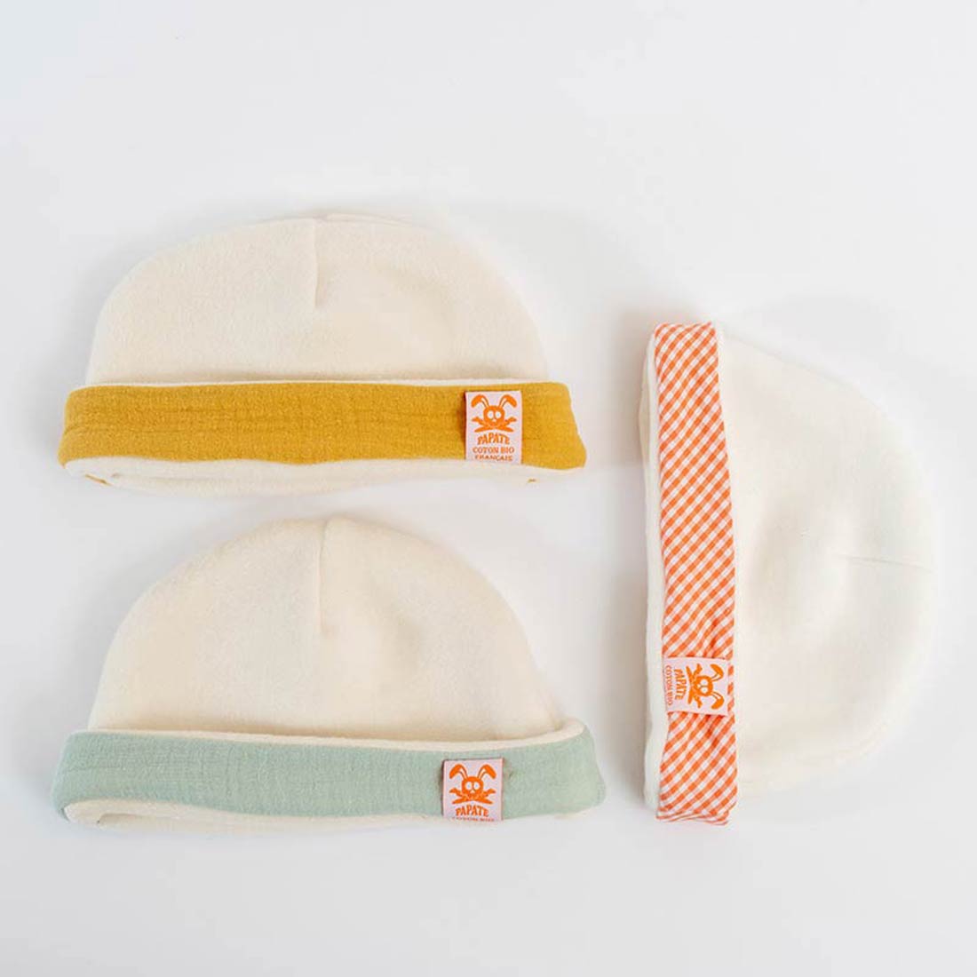 Bonnet de Naissance en Coton Bio Blanc et Honey 6