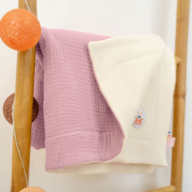 Couverture en Coton Bio Rex Blanc et Rose 5