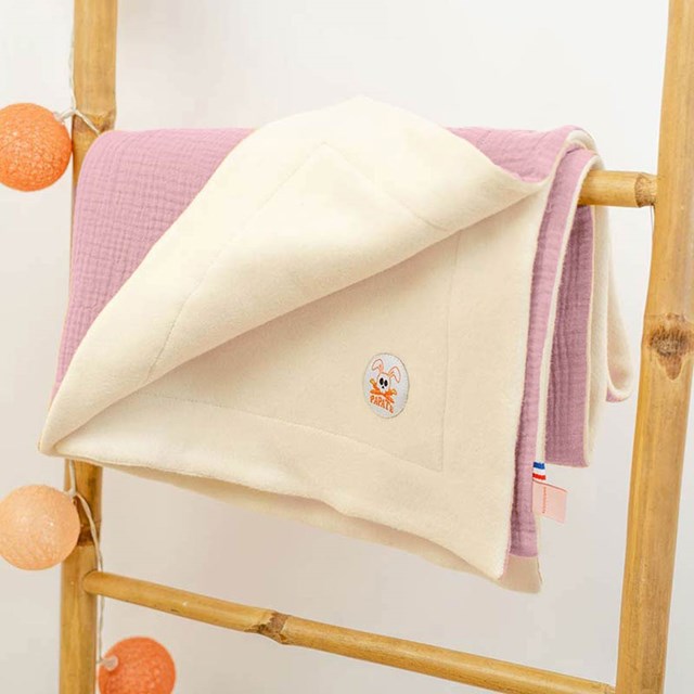 Couverture en Coton Bio Rex Blanc et Rose 4