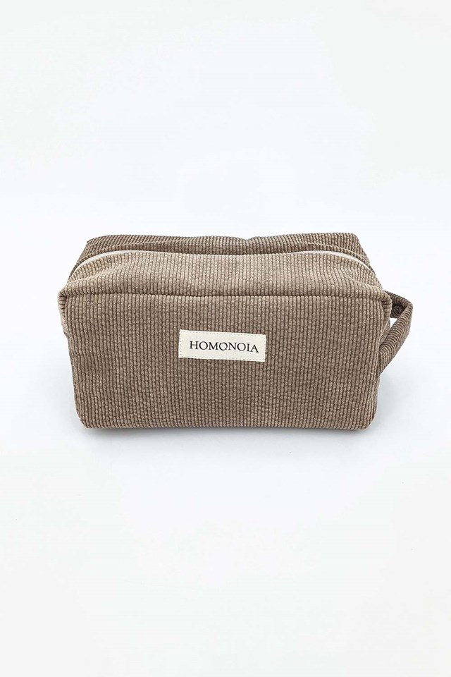Trousse de toilette velours côtelé taupe 2