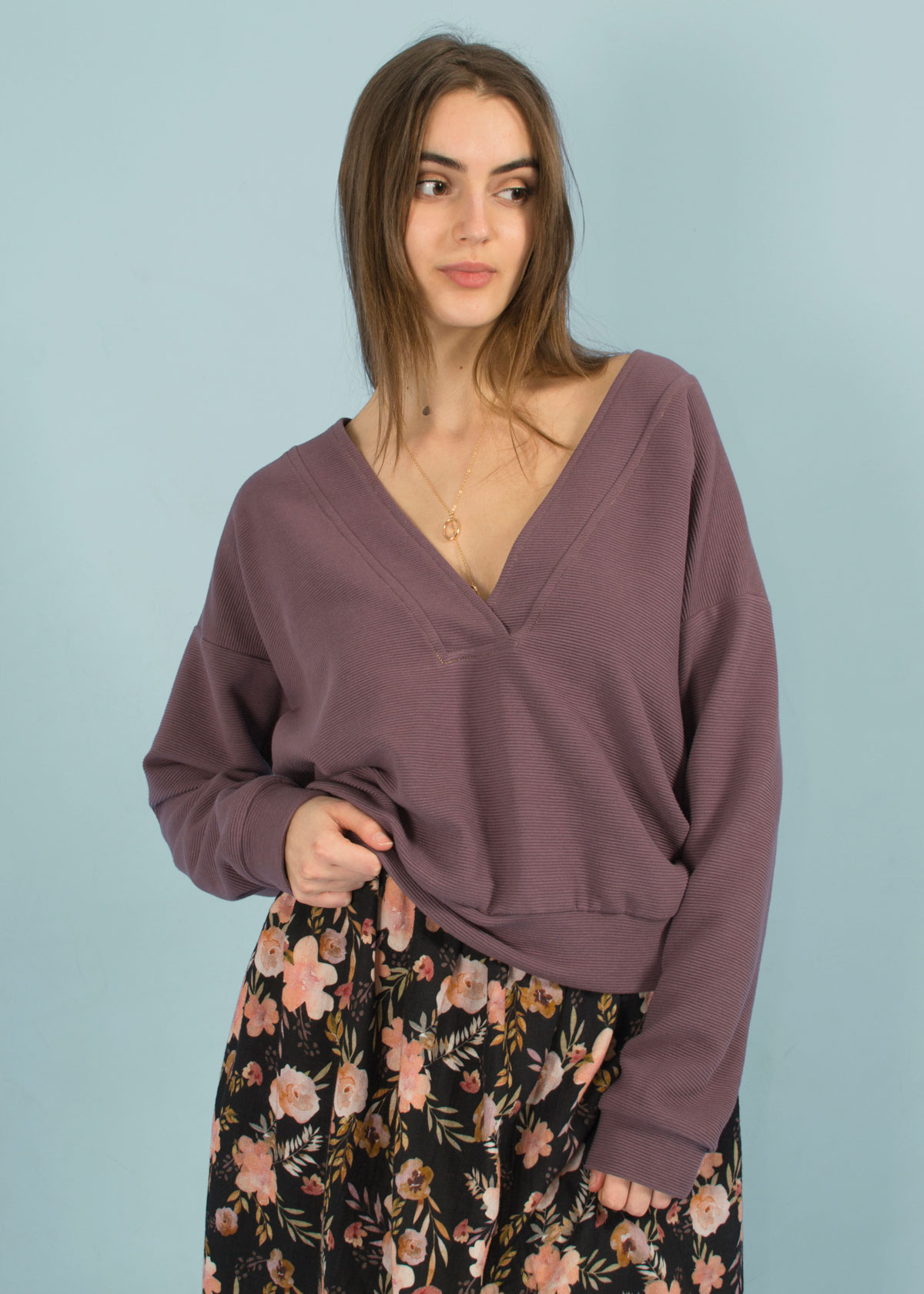 Pull vegan fabriqué en France en coton certifié oeko-tex violet aubergine - Amélia - Eros & Agape