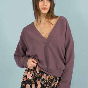 Pull vegan fabriqué en France en coton certifié oeko-tex violet aubergine  - Amélia