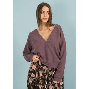 Pull vegan fabriqué en France en coton certifié oeko-tex violet aubergine  - Amélia