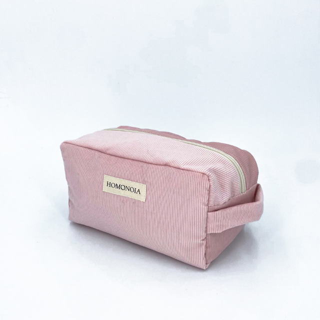 Trousse de toilette velours côtelé rose poudré 3