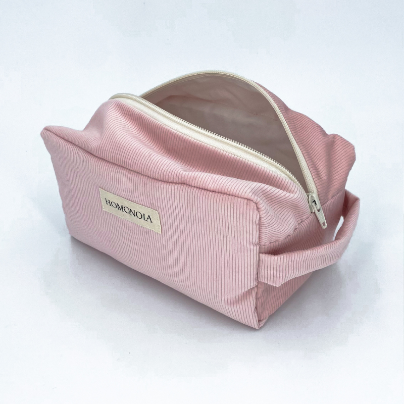 Trousse de toilette velours côtelé rose poudré 4