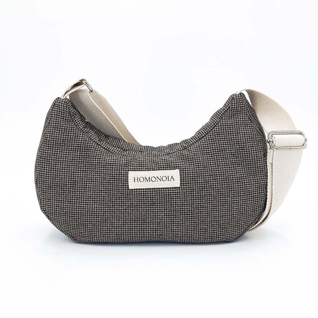 Sac demi-lune à carreaux pied de poule marron 2