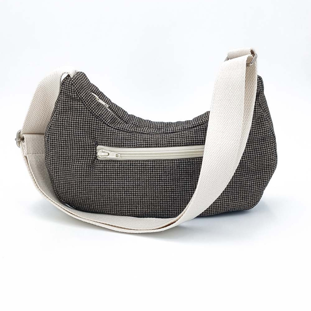 Sac demi-lune à carreaux pied de poule marron 3